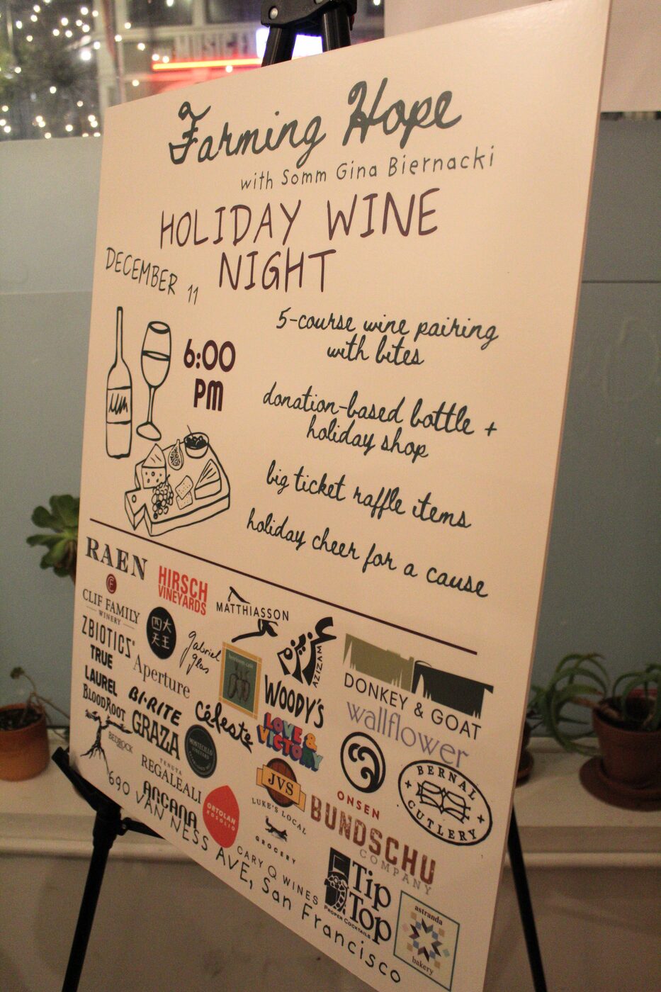 Holiday Wine Night poster for a sponsored event with Somm Gina Biernacki