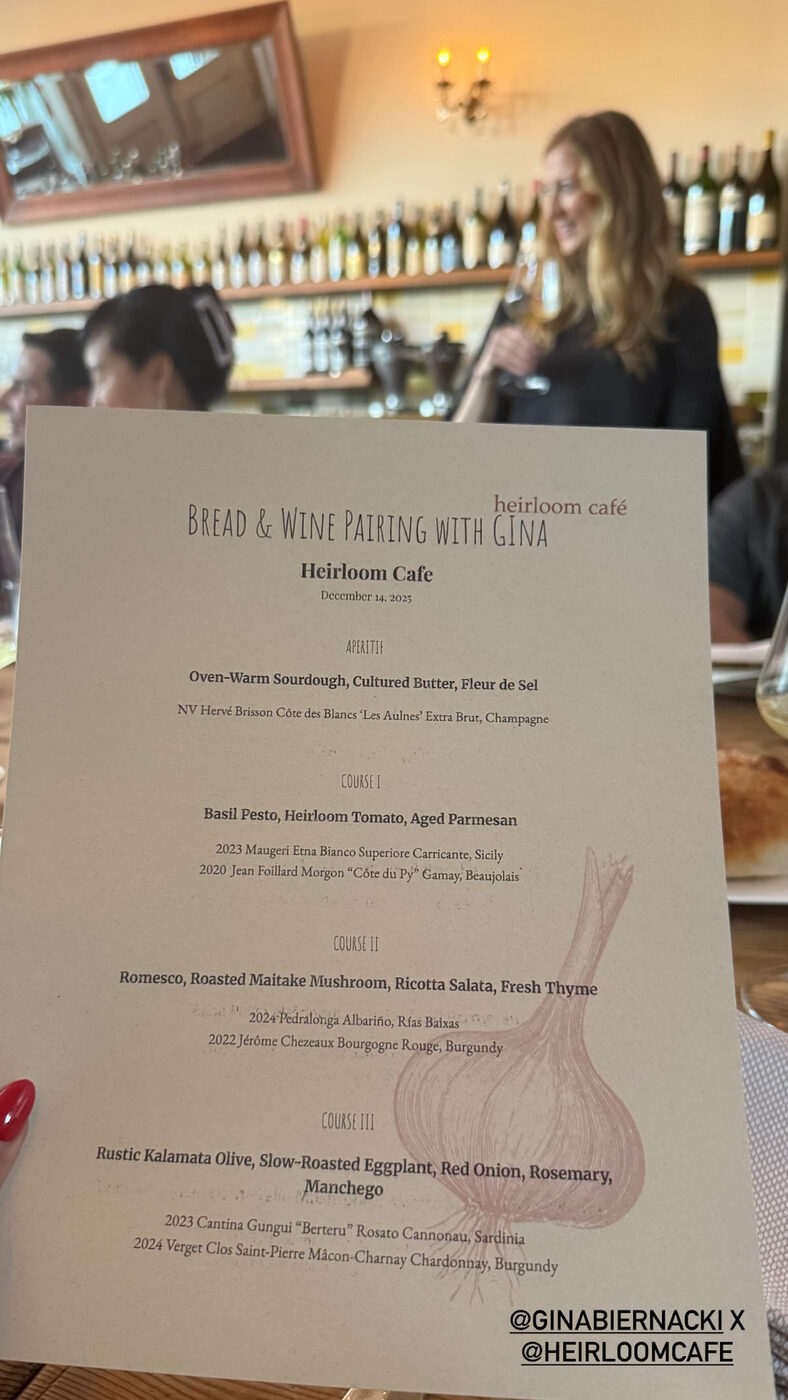Bread and wine pairing menu with Gina at Wine Pairing Events